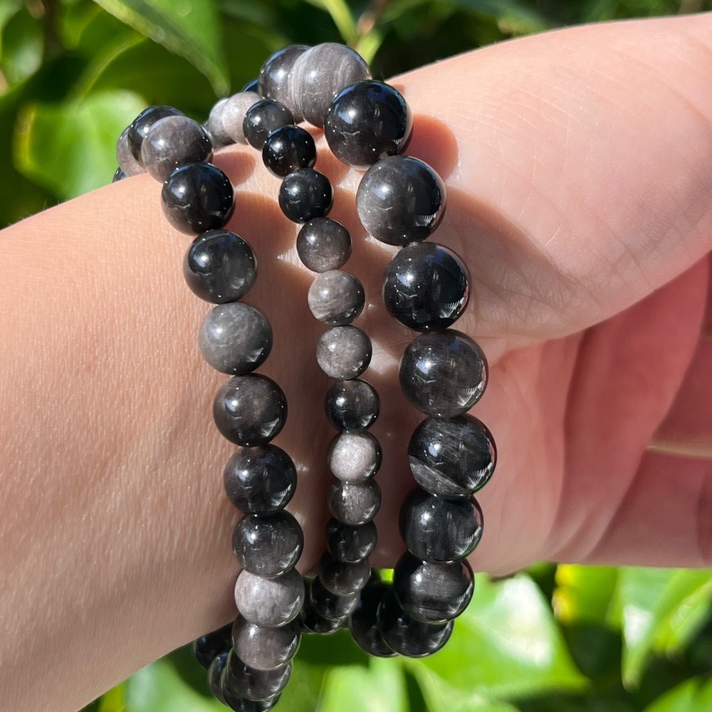 Silver obsidian‎ bracelet